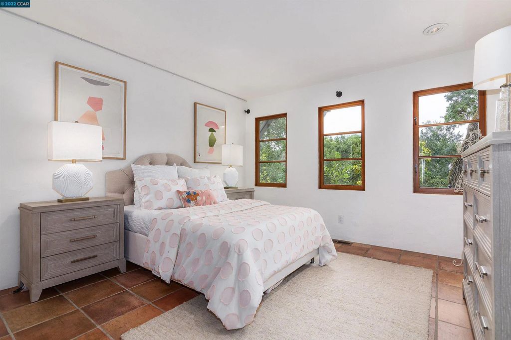 160 Camino Don Miguel, Orinda, California is a Spanish Revival estate originally constructed in 1929 sited on private gated grounds with breathtaking panoramic views, Mediterranean landscaping, offer a resort-like setting with direct access to the Orinda Country Club golf course.
