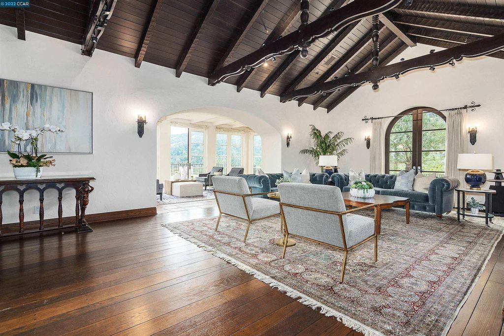 160 Camino Don Miguel, Orinda, California is a Spanish Revival estate originally constructed in 1929 sited on private gated grounds with breathtaking panoramic views, Mediterranean landscaping, offer a resort-like setting with direct access to the Orinda Country Club golf course.