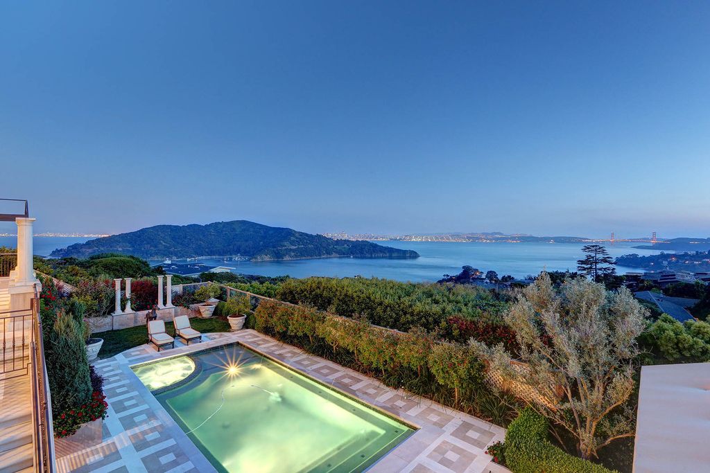 604 Ridge Road, Tiburon, California is a sophisticated residence on a gated and private half-acre parcel with unrivaled top of the world views of San Francisco, Angel Island, the Golden Gate Bridge, Sausalito, and Belvedere Island.