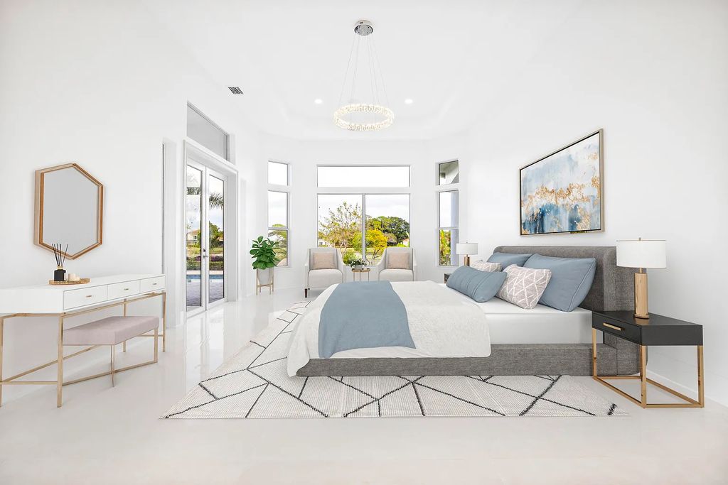 11795 Littlestone Court, Palm Beach Gardens, Florida is a stunning renovated one story house with golf views overlooking the PGA National Golf Course, filled with sunlight rooms, stylish welcoming spaces offering areas for intimate or grand-scale gatherings.