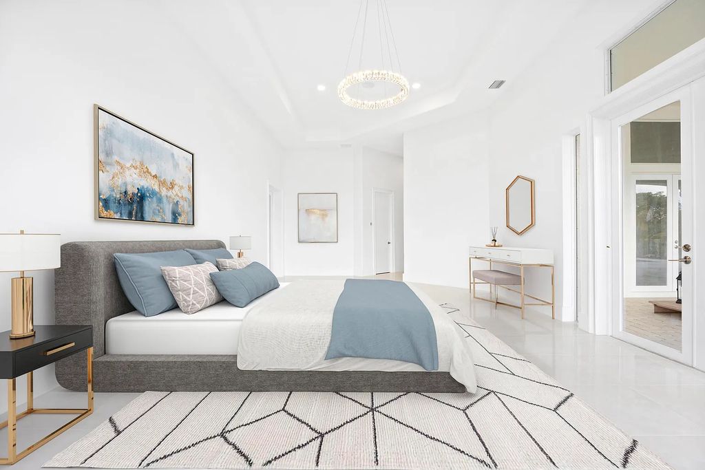 11795 Littlestone Court, Palm Beach Gardens, Florida is a stunning renovated one story house with golf views overlooking the PGA National Golf Course, filled with sunlight rooms, stylish welcoming spaces offering areas for intimate or grand-scale gatherings.