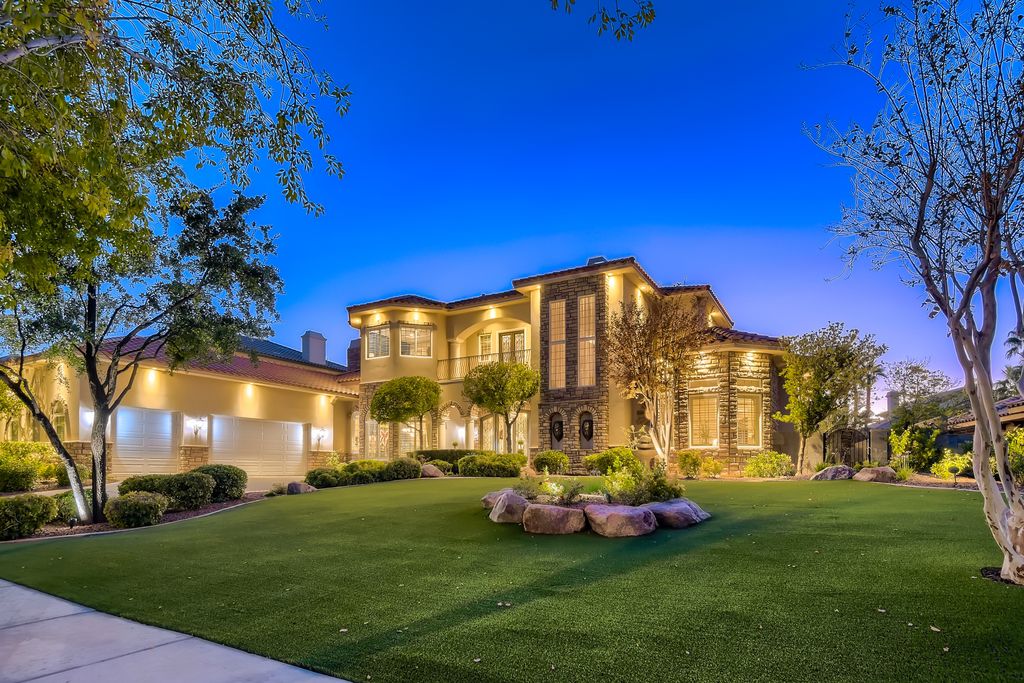 1278 Imperia Drive, Henderson, Nevada is a custom home in the exclusive guard gated community of Rapallo in Seven Hills, wrapped in lush green sculptured landscape in front and back.