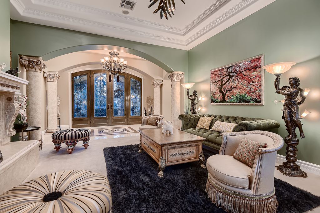 1278 Imperia Drive, Henderson, Nevada is a custom home in the exclusive guard gated community of Rapallo in Seven Hills, wrapped in lush green sculptured landscape in front and back.