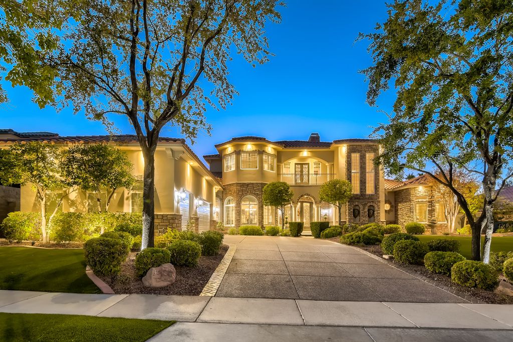 1278 Imperia Drive, Henderson, Nevada is a custom home in the exclusive guard gated community of Rapallo in Seven Hills, wrapped in lush green sculptured landscape in front and back.