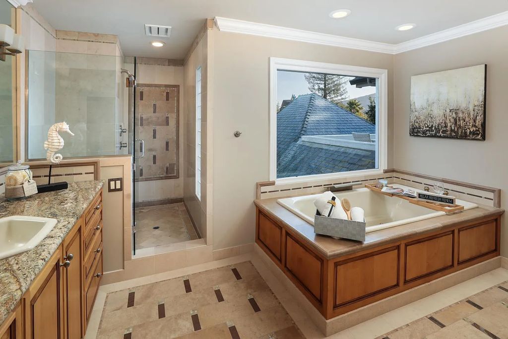16050 Viewfield Road, Monte Sereno, California is an incredible property on 1.4 usable acres just a few short blocks to vibrant downtown Los Gatos boasting grand semi-circular staircase and vaulted ceilings, park-like back yard, 800 bottle wine cellar, and more.
