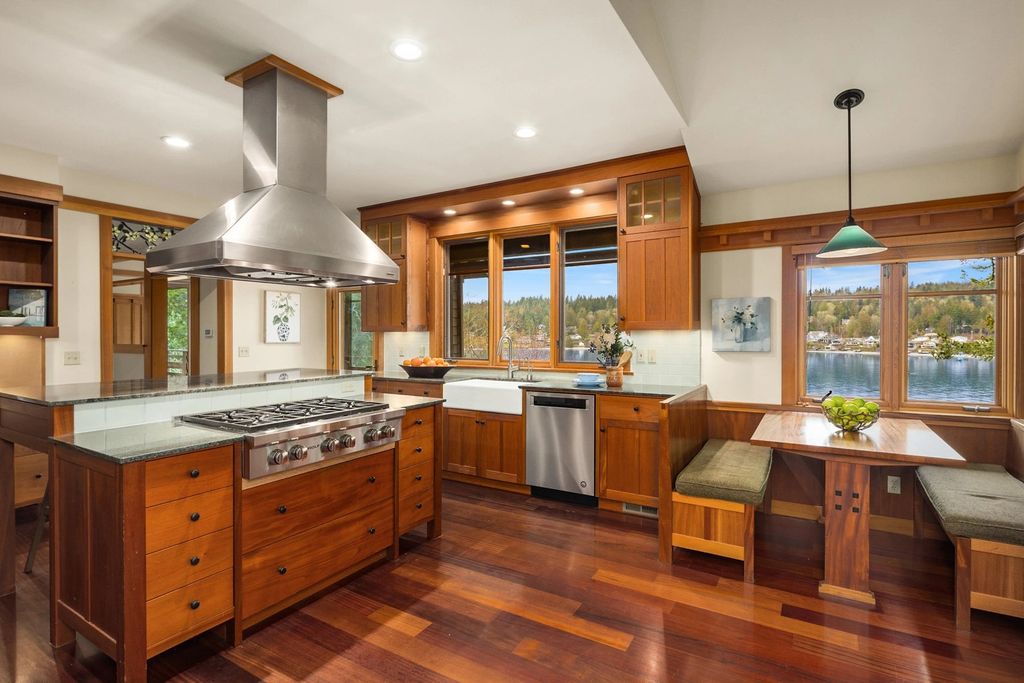 The Home in Bainbridge Island is an exceptional custom estate with 2 homes on a combined acre including 139’ of spectacular water frontage, now available for sale. This home located at 17253 & 17204 Agate Street NE, Bainbridge Island, Washington