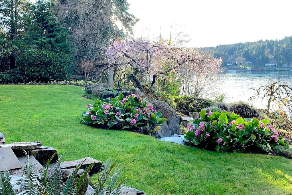 The Home in Bainbridge Island is an exceptional custom estate with 2 homes on a combined acre including 139’ of spectacular water frontage, now available for sale. This home located at 17253 & 17204 Agate Street NE, Bainbridge Island, Washington