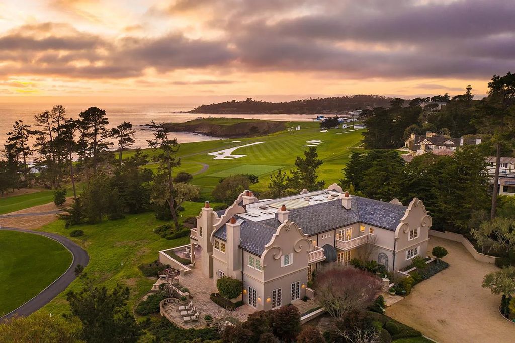 3410 Seventeen Mile Drive positioned on the 12th hole of the renowned Pebble Beach Golf Links, this property sits on a beautifully manicured 2.42-acre parcel, making it one of the largest properties on the course. The estate offers a gated entrance, ensuring privacy and security for its residents.