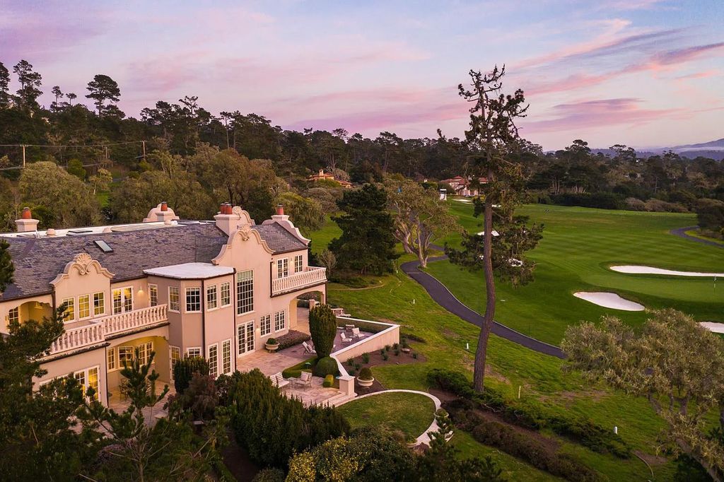3410 Seventeen Mile Drive positioned on the 12th hole of the renowned Pebble Beach Golf Links, this property sits on a beautifully manicured 2.42-acre parcel, making it one of the largest properties on the course. The estate offers a gated entrance, ensuring privacy and security for its residents.