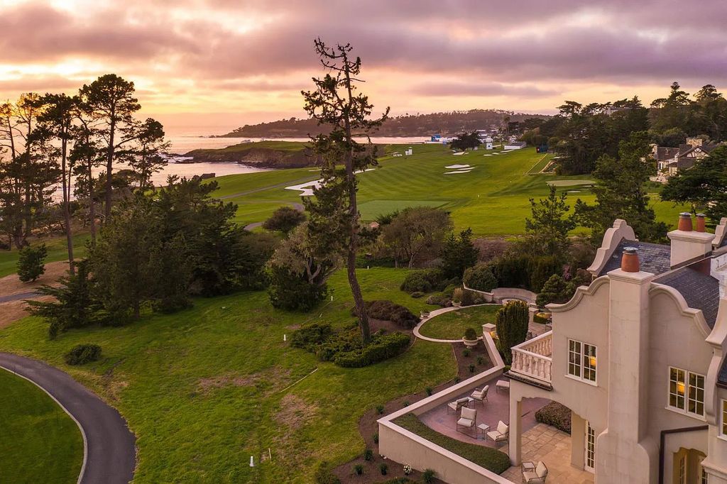 3410 Seventeen Mile Drive positioned on the 12th hole of the renowned Pebble Beach Golf Links, this property sits on a beautifully manicured 2.42-acre parcel, making it one of the largest properties on the course. The estate offers a gated entrance, ensuring privacy and security for its residents.