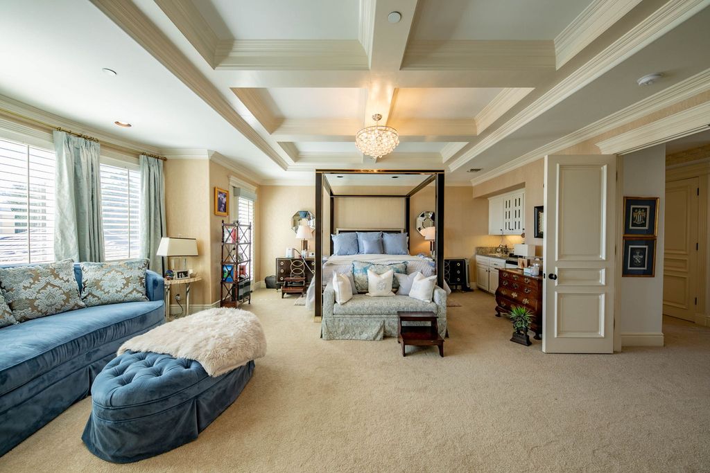 This North-facing French-inspired estate is located in the prestigious Bradbury Estates, an exclusive equestrian and estate community close to L.A., Pasadena, and the Santa Anita Race Track. Built in 2000 by Mur-sol, this custom estate boasts 6 bedrooms with walk-in closets, including a downstairs guest wing with a private bath, and a library.