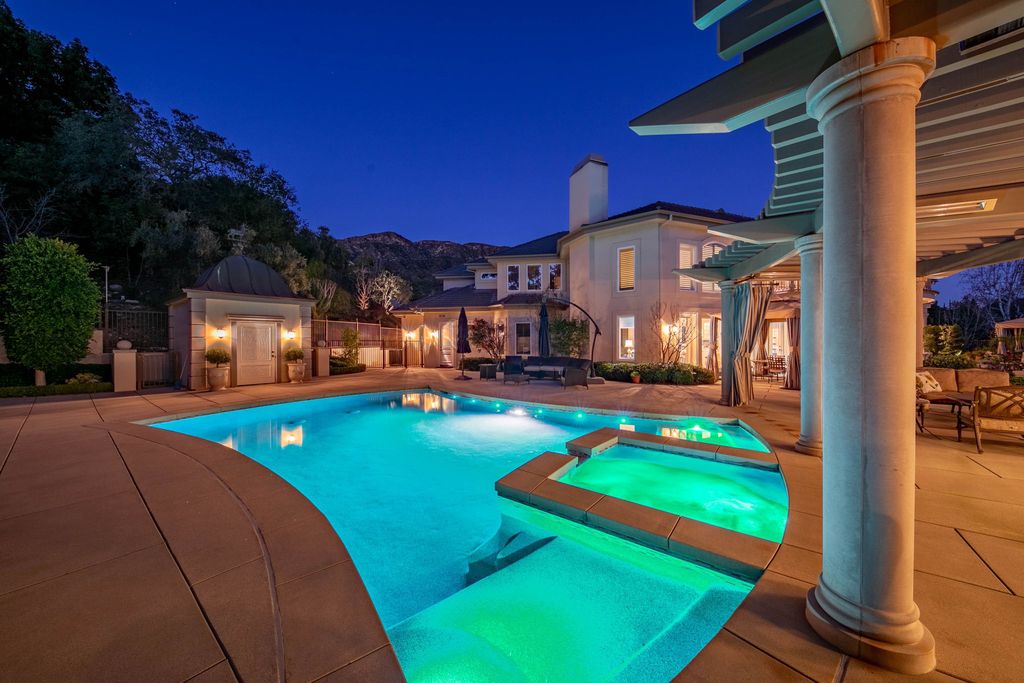 This North-facing French-inspired estate is located in the prestigious Bradbury Estates, an exclusive equestrian and estate community close to L.A., Pasadena, and the Santa Anita Race Track. Built in 2000 by Mur-sol, this custom estate boasts 6 bedrooms with walk-in closets, including a downstairs guest wing with a private bath, and a library.