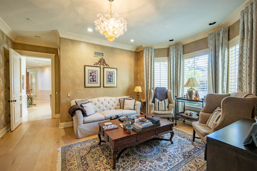 This North-facing French-inspired estate is located in the prestigious Bradbury Estates, an exclusive equestrian and estate community close to L.A., Pasadena, and the Santa Anita Race Track. Built in 2000 by Mur-sol, this custom estate boasts 6 bedrooms with walk-in closets, including a downstairs guest wing with a private bath, and a library.