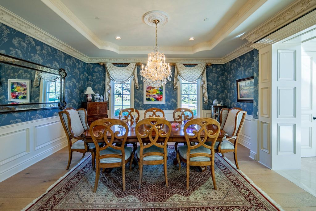 This North-facing French-inspired estate is located in the prestigious Bradbury Estates, an exclusive equestrian and estate community close to L.A., Pasadena, and the Santa Anita Race Track. Built in 2000 by Mur-sol, this custom estate boasts 6 bedrooms with walk-in closets, including a downstairs guest wing with a private bath, and a library.