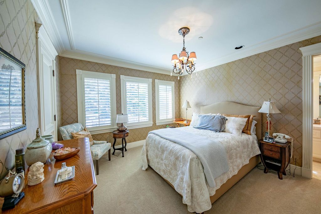 This North-facing French-inspired estate is located in the prestigious Bradbury Estates, an exclusive equestrian and estate community close to L.A., Pasadena, and the Santa Anita Race Track. Built in 2000 by Mur-sol, this custom estate boasts 6 bedrooms with walk-in closets, including a downstairs guest wing with a private bath, and a library.
