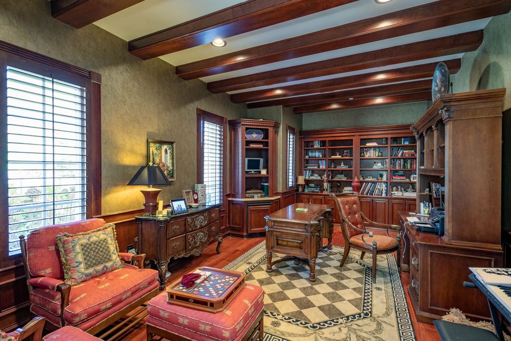 This North-facing French-inspired estate is located in the prestigious Bradbury Estates, an exclusive equestrian and estate community close to L.A., Pasadena, and the Santa Anita Race Track. Built in 2000 by Mur-sol, this custom estate boasts 6 bedrooms with walk-in closets, including a downstairs guest wing with a private bath, and a library.
