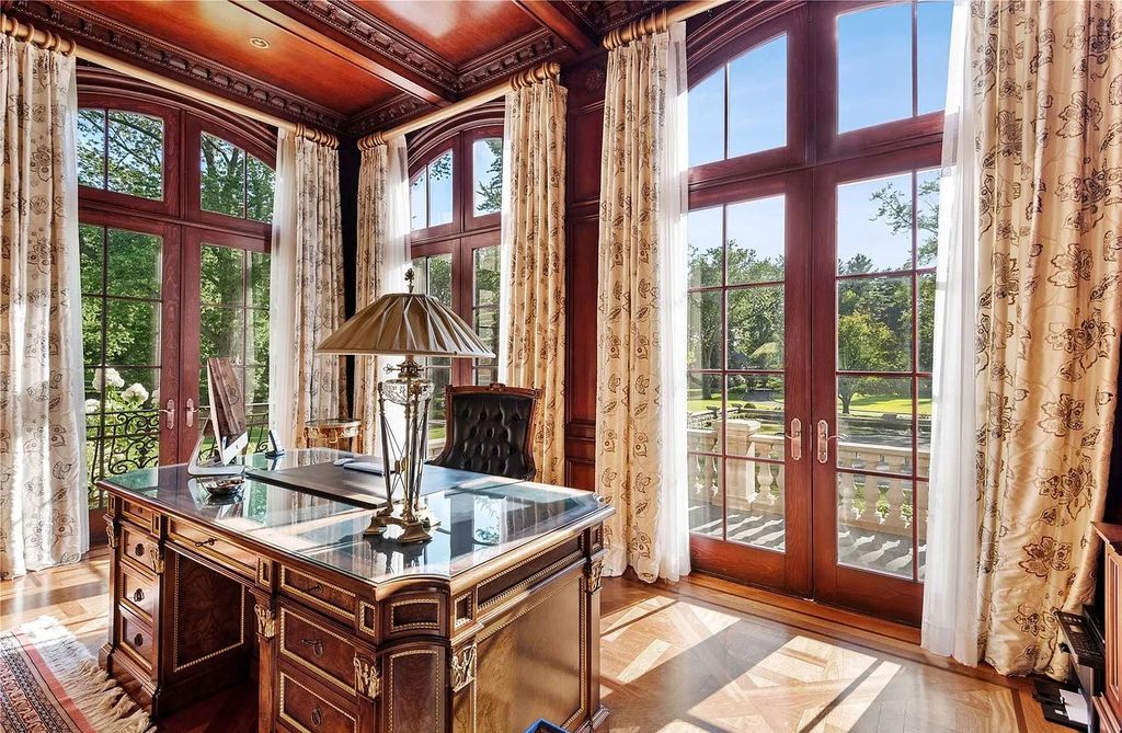 The Property in Mill Neck is a brand new estate complete with indoor pool, elegant pond, state of the art greenhouse and six-car garage, now available for sale. This home located at 102 Horseshoe Road, Mill Neck, New York