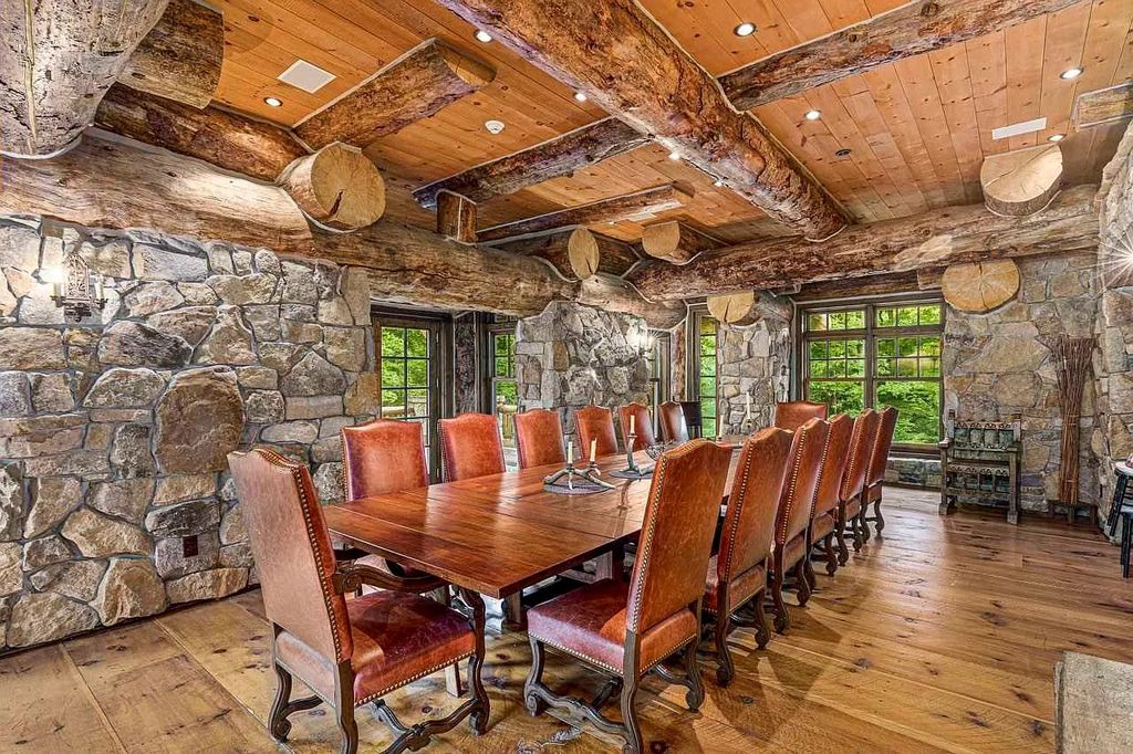 The Home in Millbrook is constructed of standing dead timber from the west and immense stone from Pennsylvania, now available for sale. This home located at 521 Stanford Rd, Millbrook, New York
