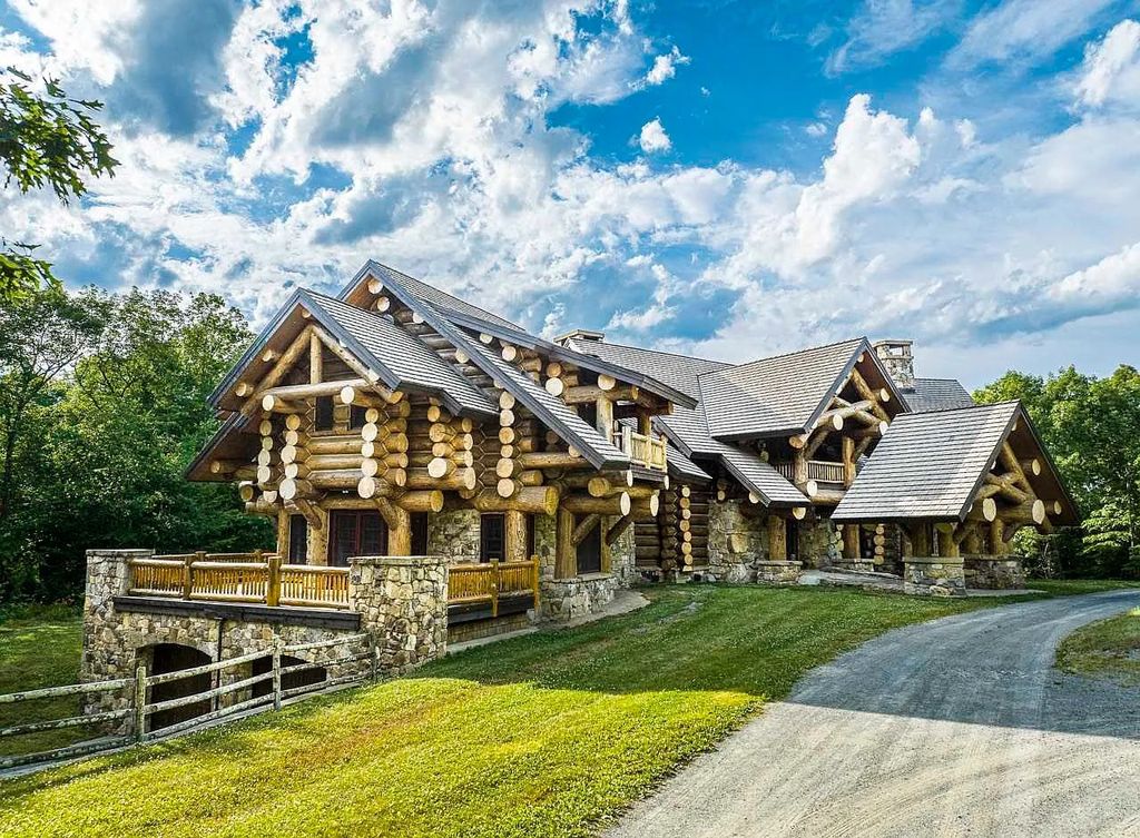The Home in Millbrook is constructed of standing dead timber from the west and immense stone from Pennsylvania, now available for sale. This home located at 521 Stanford Rd, Millbrook, New York