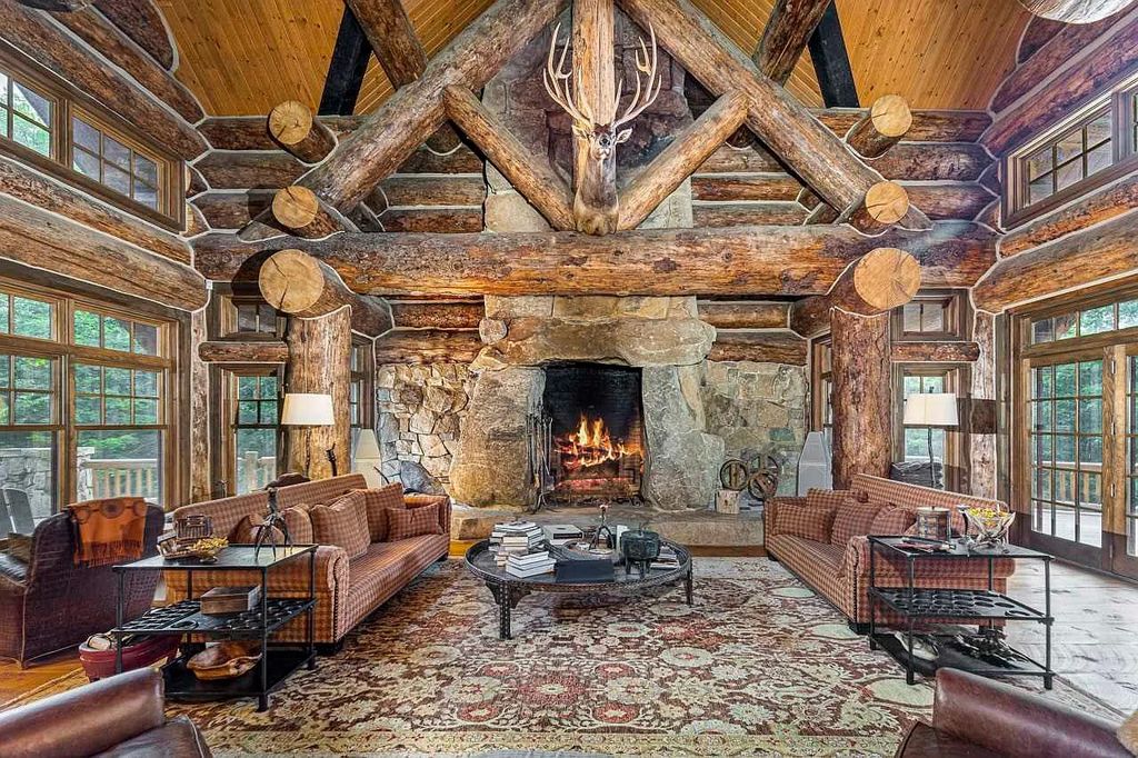 The Home in Millbrook is constructed of standing dead timber from the west and immense stone from Pennsylvania, now available for sale. This home located at 521 Stanford Rd, Millbrook, New York