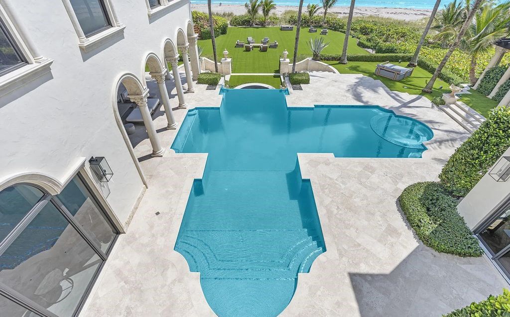 Located at 2325 S Ocean Boulevard in Delray Beach, Florida, this custom-built estate is a one-of-a-kind property. Boasting 9 bedrooms, 13.7 bathrooms, and stunning ocean views, it offers a range of luxurious features, including intricate marblework, artisan millwork, and custom finishes.