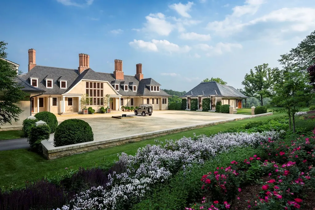 0 Meetinghouse Road, New Hope, Pennsylvania. Meticulously crafted by renowned professionals, this extraordinary estate is nestled in a coveted location off one of Bucks County's most desirable roads. Spanning 44 acres of serene privacy, the residence embodies timeless elegance and meticulous attention to detail. Designed by acclaimed architect Allan Greenberg and featuring the impeccable landscape work of Barbara Paca, this bespoke home seamlessly blends classical elements with modern sophistication.