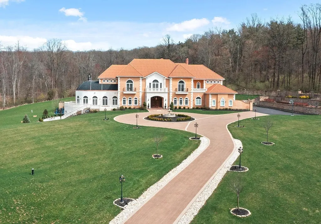 1284 Eagle Road Home in New Hope, Pennsylvania. Prepare to be mesmerized by this extraordinary palatial estate home nestled in the highly sought-after Upper Makefield area of Bucks County. Poised on 11+ acres and seamlessly integrated into the hillside of Jericho Mountain, this remarkable residence spans over 19,000 square feet, offering a level of detail and amenities that are truly unparalleled. A stunning example of French European architecture, this one-of-a-kind mansion boasts a myriad of exquisite features and finishes that will leave you in awe.