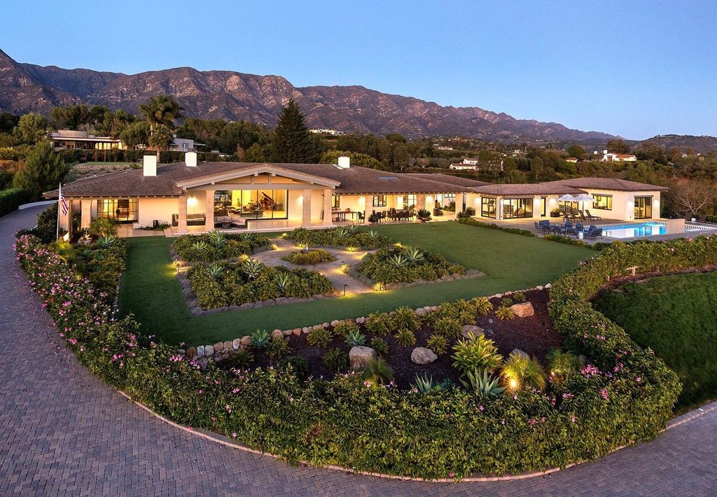 2170 Ortega Ranch Lane Home in Santa Barbara, California. Unwind in the lap of luxury at this newly renovated, single-level estate boasting breathtaking panoramic views that stretch across the horizon. Step inside to discover a world of elegance, where gracious rooms and covered terraces seamlessly connect with the awe-inspiring vistas. Designed for both entertainment and relaxation, this extraordinary home offers a harmonious blend of public and private spaces.