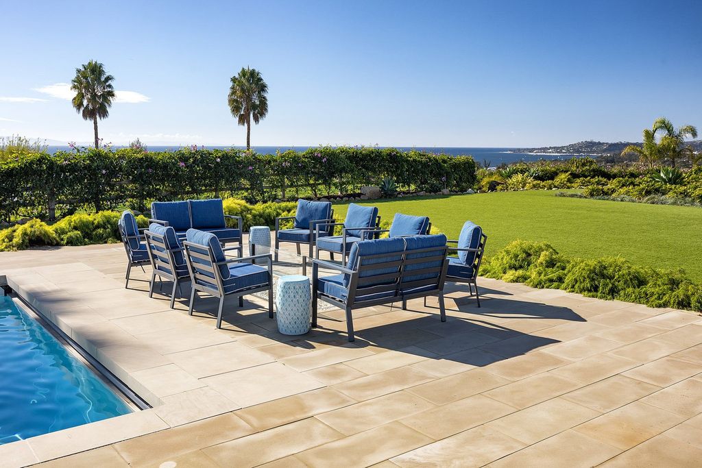 2170 Ortega Ranch Lane Home in Santa Barbara, California. Unwind in the lap of luxury at this newly renovated, single-level estate boasting breathtaking panoramic views that stretch across the horizon. Step inside to discover a world of elegance, where gracious rooms and covered terraces seamlessly connect with the awe-inspiring vistas. Designed for both entertainment and relaxation, this extraordinary home offers a harmonious blend of public and private spaces.