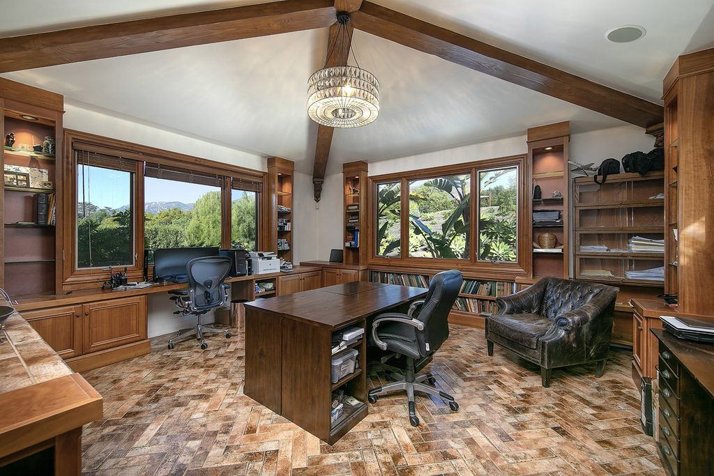 2170 Ortega Ranch Lane Home in Santa Barbara, California. Unwind in the lap of luxury at this newly renovated, single-level estate boasting breathtaking panoramic views that stretch across the horizon. Step inside to discover a world of elegance, where gracious rooms and covered terraces seamlessly connect with the awe-inspiring vistas. Designed for both entertainment and relaxation, this extraordinary home offers a harmonious blend of public and private spaces.