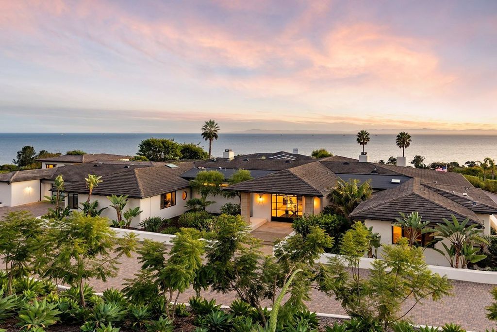 2170 Ortega Ranch Lane Home in Santa Barbara, California. Unwind in the lap of luxury at this newly renovated, single-level estate boasting breathtaking panoramic views that stretch across the horizon. Step inside to discover a world of elegance, where gracious rooms and covered terraces seamlessly connect with the awe-inspiring vistas. Designed for both entertainment and relaxation, this extraordinary home offers a harmonious blend of public and private spaces.