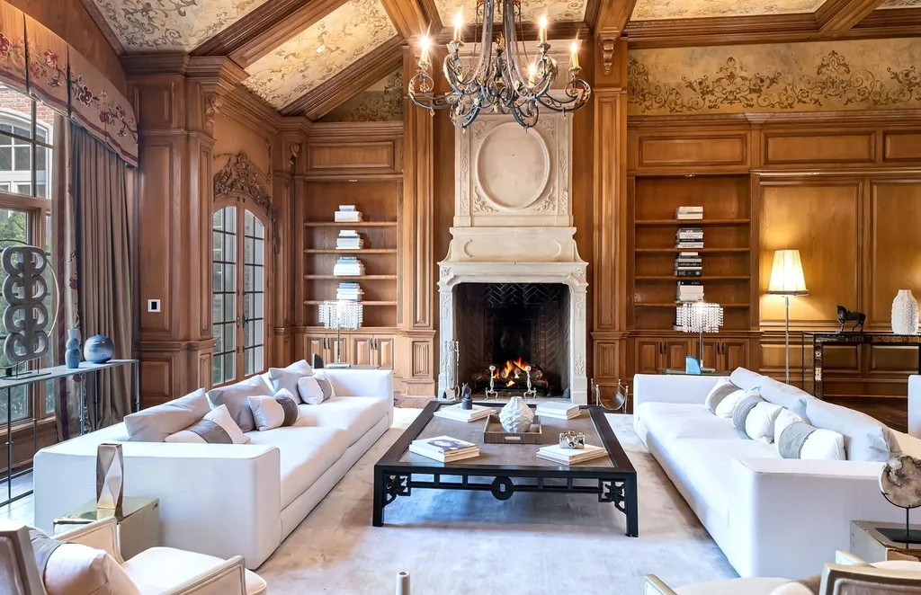 887 Closter Dock Road Home in Alpine, New Jersey. This extraordinary architectural triumph harmoniously blends classic European design with a contemporary touch. Set within an expansive 8-acre property, this magnificent home boasts approximately 35,000 sqft of living space, including the lower level. Prepare to be captivated by the grandeur of the dramatic foyer, generously sized rooms, and an abundance of natural light throughout. With 10 spacious bedroom en suites, 17 bathrooms, a chef's kitchen, formal dining room, family room, and a spectacular great room with a custom bar, every corner of this estate exudes luxury. 