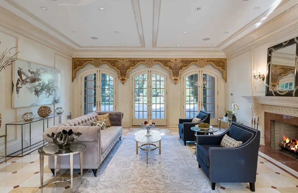 887 Closter Dock Road Home in Alpine, New Jersey. This extraordinary architectural triumph harmoniously blends classic European design with a contemporary touch. Set within an expansive 8-acre property, this magnificent home boasts approximately 35,000 sqft of living space, including the lower level. Prepare to be captivated by the grandeur of the dramatic foyer, generously sized rooms, and an abundance of natural light throughout. With 10 spacious bedroom en suites, 17 bathrooms, a chef's kitchen, formal dining room, family room, and a spectacular great room with a custom bar, every corner of this estate exudes luxury. 