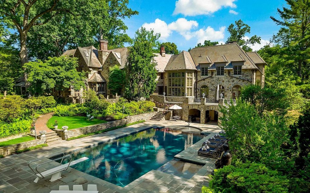 Luxurious $13.9M Property in Gladwyne, PA Surrounded by Serene Greenery and Grand Architecture with Top-Notch Amenities