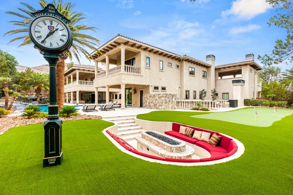 27 Eagles Landing Lane Home in Las Vegas, Nevada. Welcome to the prestigious Southern Highlands Golf Club, where you'll find the iconic Mediterranean estate at 27 Eagles Landing Lane. This custom-designed home offers an unmatched living experience, boasting captivating views of the city, mountains, and golf course. Every detail of this Richard Luke masterpiece has been meticulously crafted, from the architectural iron details to the Turkish marble floors.