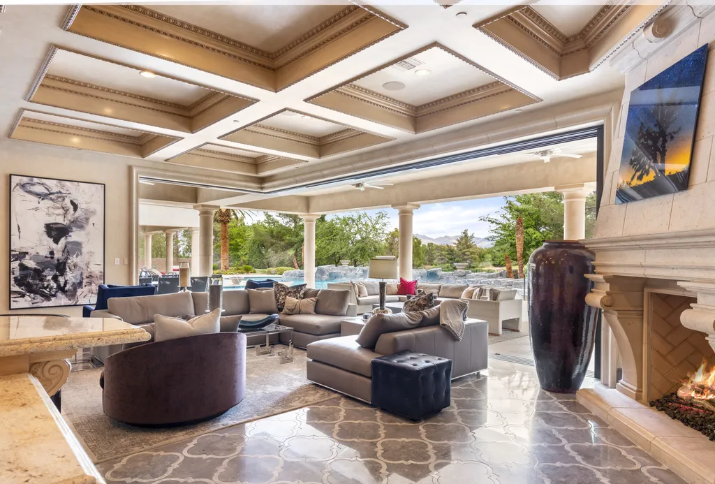 27 Eagles Landing Lane Home in Las Vegas, Nevada. Welcome to the prestigious Southern Highlands Golf Club, where you'll find the iconic Mediterranean estate at 27 Eagles Landing Lane. This custom-designed home offers an unmatched living experience, boasting captivating views of the city, mountains, and golf course. Every detail of this Richard Luke masterpiece has been meticulously crafted, from the architectural iron details to the Turkish marble floors.