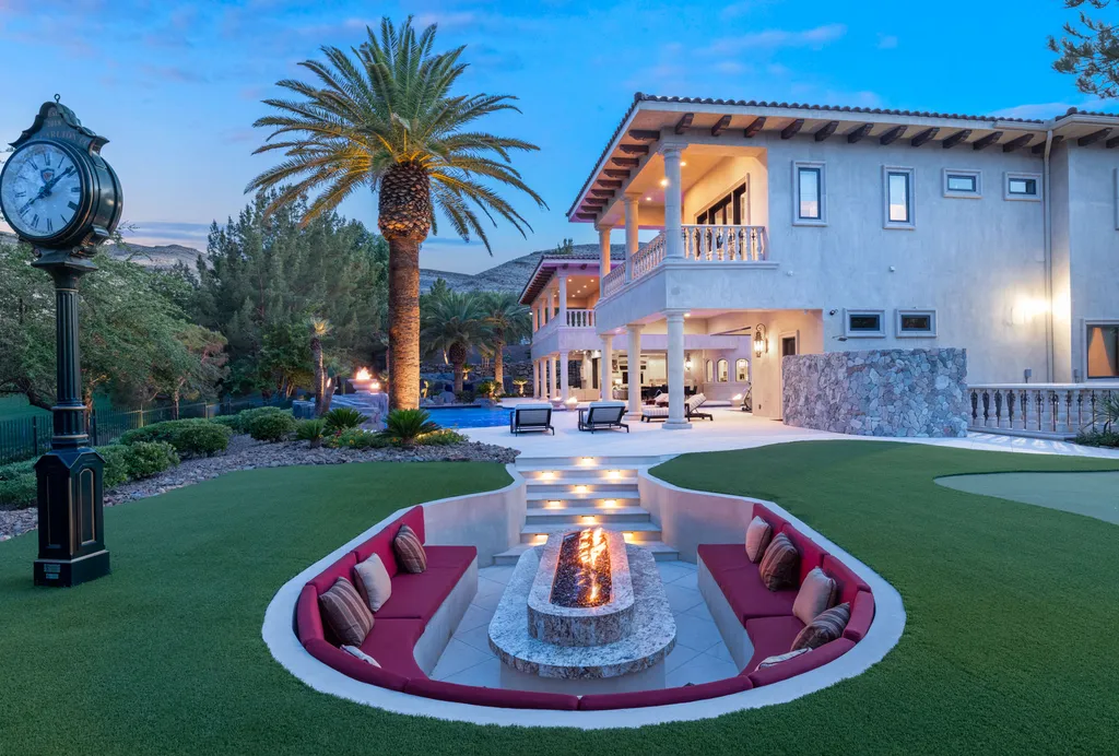 27 Eagles Landing Lane Home in Las Vegas, Nevada. Welcome to the prestigious Southern Highlands Golf Club, where you'll find the iconic Mediterranean estate at 27 Eagles Landing Lane. This custom-designed home offers an unmatched living experience, boasting captivating views of the city, mountains, and golf course. Every detail of this Richard Luke masterpiece has been meticulously crafted, from the architectural iron details to the Turkish marble floors.