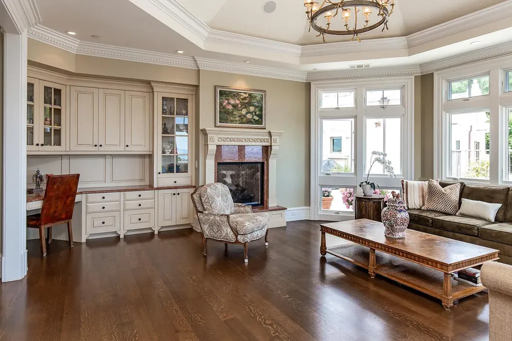 490 Las Pulgas Drive Home in Woodside, California. Step into a world of opulence and European elegance in this extraordinary residence situated on 5.32 acres of private gated land. Crafted with impeccable attention to detail by renowned builder Markay Johnson in 2014, this home offers breathtaking views of the San Francisco Bay. 