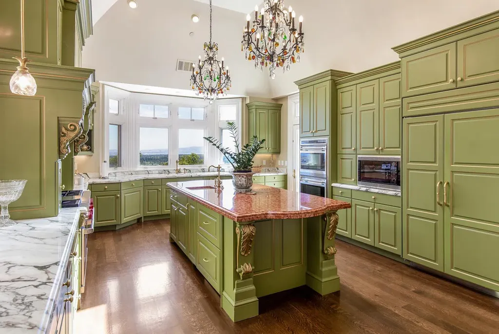 490 Las Pulgas Drive Home in Woodside, California. Step into a world of opulence and European elegance in this extraordinary residence situated on 5.32 acres of private gated land. Crafted with impeccable attention to detail by renowned builder Markay Johnson in 2014, this home offers breathtaking views of the San Francisco Bay. 