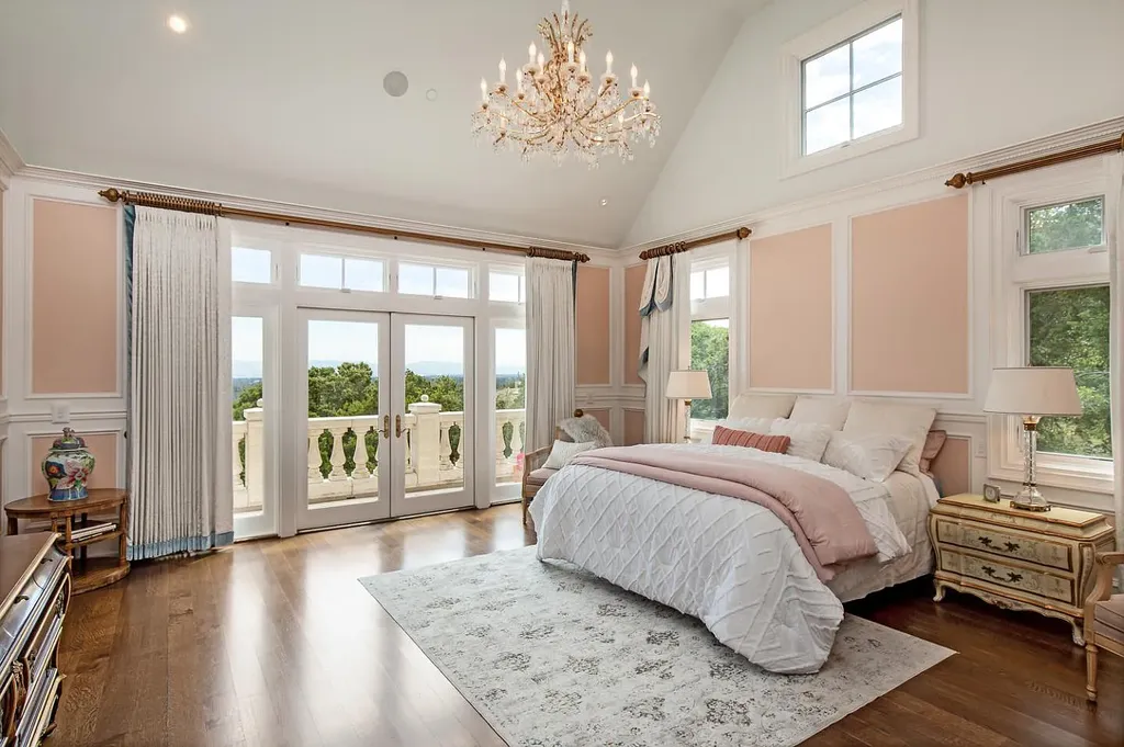 490 Las Pulgas Drive Home in Woodside, California. Step into a world of opulence and European elegance in this extraordinary residence situated on 5.32 acres of private gated land. Crafted with impeccable attention to detail by renowned builder Markay Johnson in 2014, this home offers breathtaking views of the San Francisco Bay. 