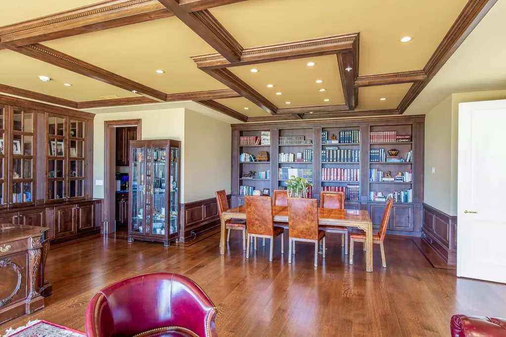 490 Las Pulgas Drive Home in Woodside, California. Step into a world of opulence and European elegance in this extraordinary residence situated on 5.32 acres of private gated land. Crafted with impeccable attention to detail by renowned builder Markay Johnson in 2014, this home offers breathtaking views of the San Francisco Bay. 