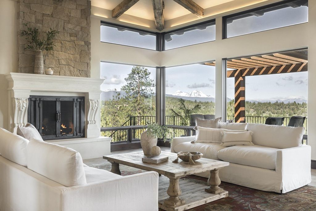 Breathtaking Panoramic Cascade Mountain Views and Rustic Elegance Define this $4.1M Luxurious Custom Home in Bend, OR