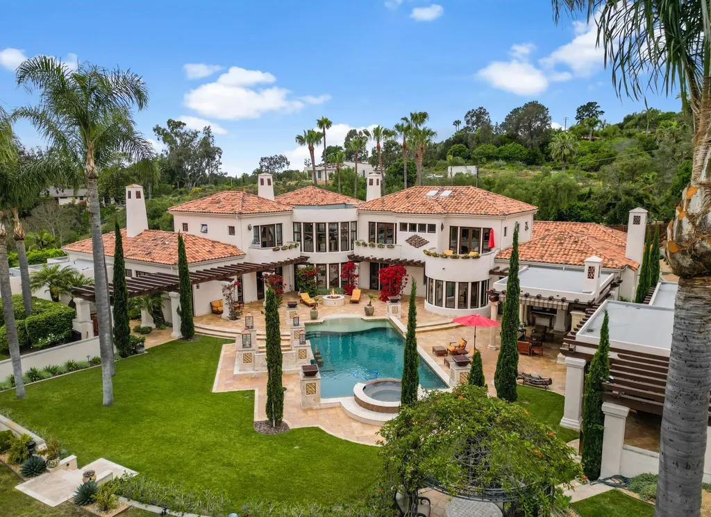 16756 Los Morros Home in Rancho Santa Fe, California. Explore this magnificent Mediterranean estate in Rancho Santa Fe's coveted Covenant. Situated on nearly two acres of lush grounds, this grand residence effortlessly combines opulence with a welcoming ambiance. With impressive features including a paradise pool, gourmet kitchen, spacious living areas, and luxurious amenities, this estate offers the epitome of refined living. Discover a luxurious retreat that seamlessly blends grandeur, comfort, and sophistication in one of Southern California's most prestigious neighborhoods.