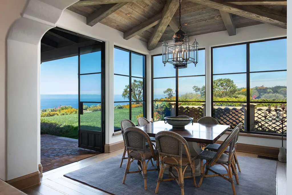 13600 Calle Real Home in Goleta, California. Escape to the enchanting Villa Del Mare, a blend of Old California charm and modern luxury on 287 acres near Refugio State Beach. With panoramic views of the coastline and foothills, this one-level estate offers 5 en suite bedrooms, spacious entertainment areas, a private helipad, and sustainable features like solar power and private water sources.