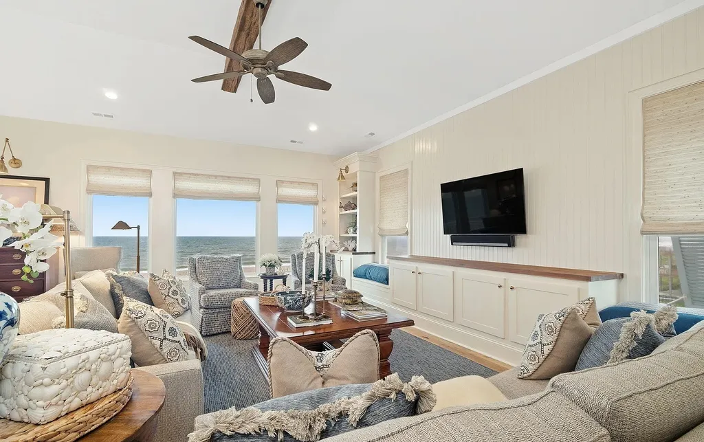 9721 Dolphin Ridge Road Home in Emerald Isle, North Carolina. Discover the epitome of oceanfront living in this exquisite Dolphin Ridge home, where luxury and customization intertwine to create a one-of-a-kind island sanctuary. Immerse yourself in the coastal lifestyle as you step into this beautifully furnished abode, thoughtfully tailored by the builder/owners to offer a seamless blend of comfort and sophistication.