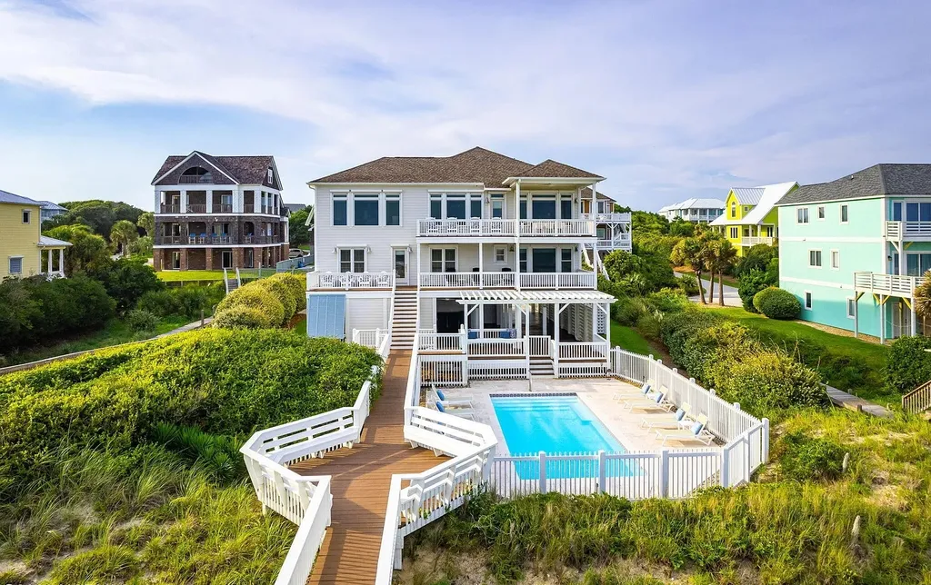 9721 Dolphin Ridge Road Home in Emerald Isle, North Carolina. Discover the epitome of oceanfront living in this exquisite Dolphin Ridge home, where luxury and customization intertwine to create a one-of-a-kind island sanctuary. Immerse yourself in the coastal lifestyle as you step into this beautifully furnished abode, thoughtfully tailored by the builder/owners to offer a seamless blend of comfort and sophistication.