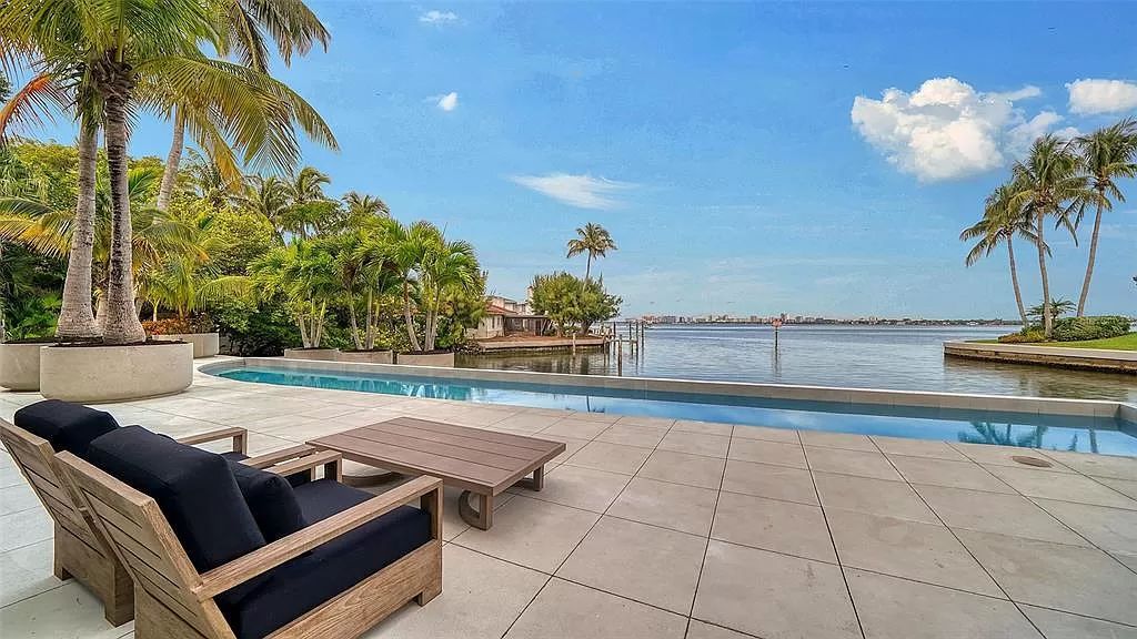 This award-winning Carl Abbott residence in Sarasota epitomizes luxury living with breathtaking bay and city skyline views. Designed to maximize natural light, the home exudes elegance and seamless integration with its surroundings.