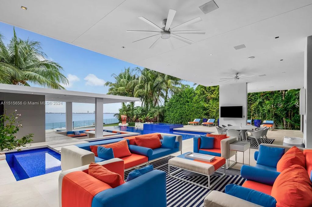 Welcome to 5004 N Bay Rd, a 2016 masterpiece by renowned designer Jennifer Post, blending modern architecture with timeless elegance. This 8-bed, 9-bath waterfront haven on prestigious North Bay Road boasts a stunning atrium courtyard, seamless living spaces, and a gourmet kitchen.