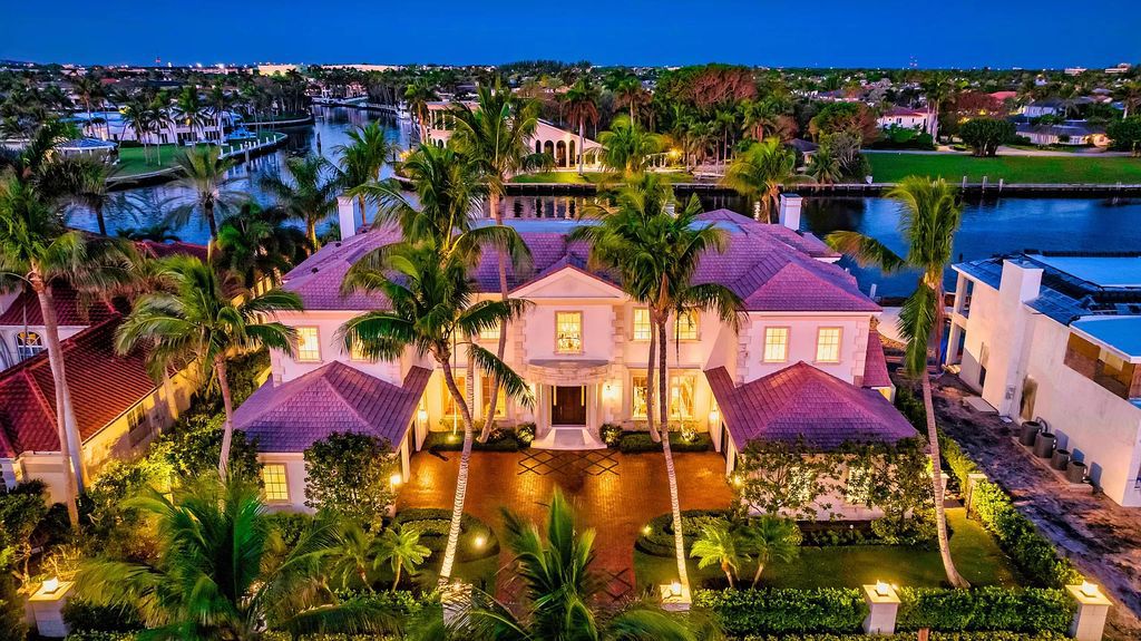 Crafted by Frankel Estate Homes, designed by Carlos Martin Architects, and styled by Marc-Michaels, this 6-bedroom, 10-bathroom mansion showcases an elegant staircase, grand salon, modern kitchen, and a lavish primary suite with waterfront vistas.