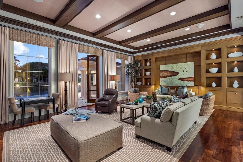 Crafted by Frankel Estate Homes, designed by Carlos Martin Architects, and styled by Marc-Michaels, this 6-bedroom, 10-bathroom mansion showcases an elegant staircase, grand salon, modern kitchen, and a lavish primary suite with waterfront vistas.